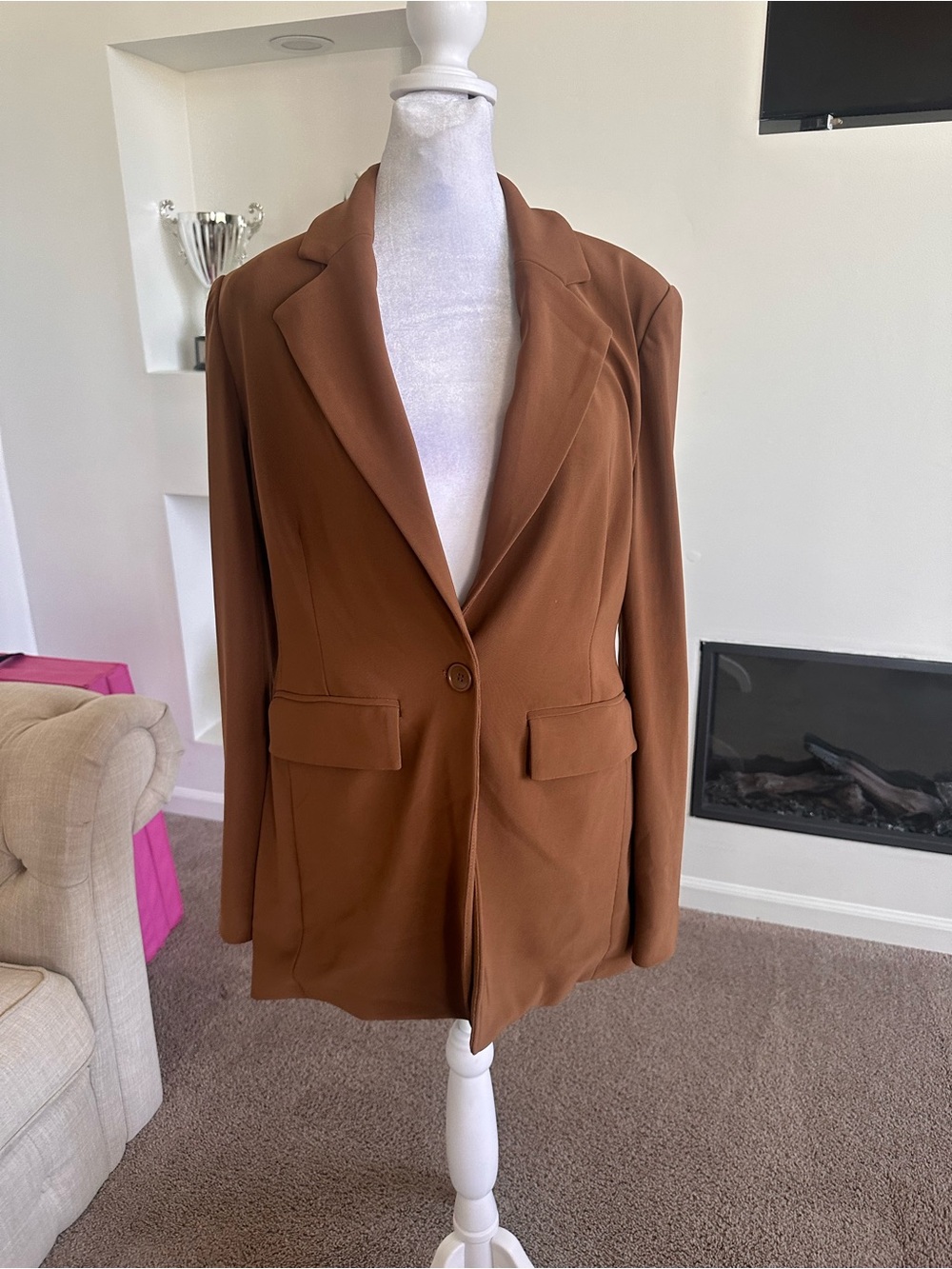 Boston Proper Chocolate-Brown Single-Button Blazer